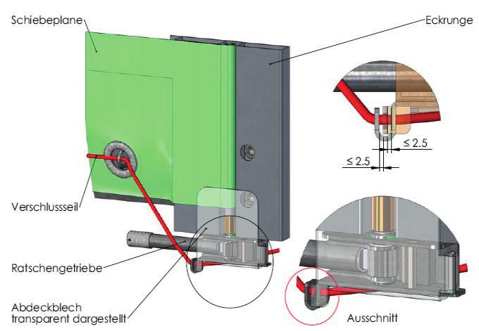 M A G Y A R K Ö Z L Ö N Y 207. évi 00. 0007 Sketch No. 9 continued Sketch No. 9.4 To tighten the sliding sheets in the horizontal direction, a ratchet gear is used (normally at the rear end of the container).