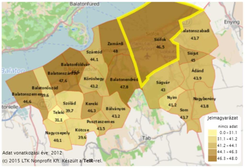 60 1.7-16. ábra: Száz lakosra jutó adófizetők száma a Siófoki járásban, fő Forrás: Lechner Nonprofit Kft.