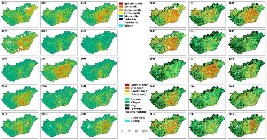 Aszályos területek földrajzi eloszlása a DDI és NDWI alapján (július) Kovács F. et al.