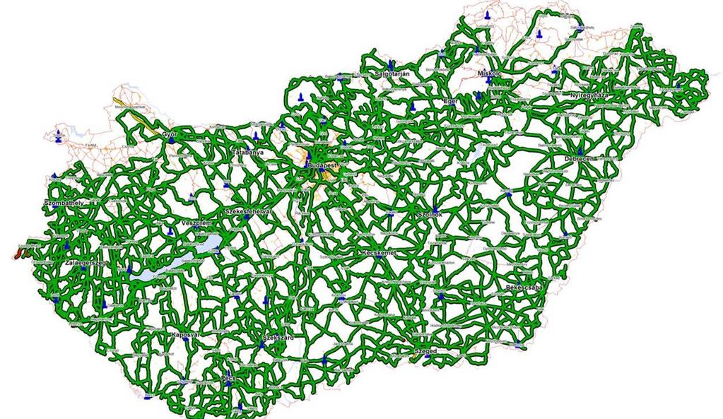 A digitális földi sugárzás mérése A regisztráló mérés eredménye Az összes mért adatot összerendeljük GPS koordinátákkal és egy fájlban tároljuk el,