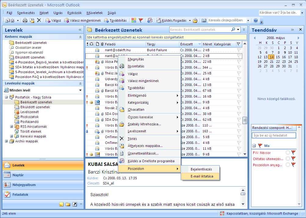 MS Outlookból való iktatás A megjelenı felületen a program automatikusan tölti az Irat tárgya mezıt az e-mail tárgyának megfelelıen, de ha más tárgyat szeretnénk megadni, akkor ez szabadon átírható.