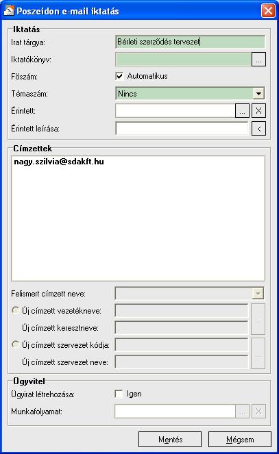 MS Outlookban megjelenı iktatási felület kimenı e-mail