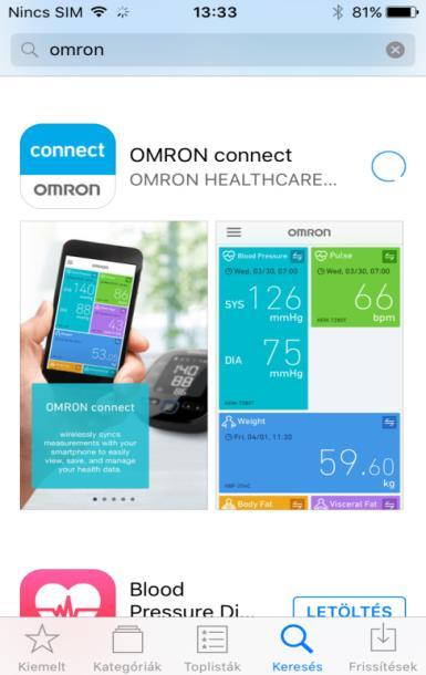OMRON connect használati segédlet Töltse le az Apple Store-ból vagy a