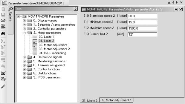 A MOVITOOLS MotionStudio üzemeltetése EtherCAT hálózaton Funkciók végrehajtása a készülékekkel 7 5. Nyissa le a "Paraméterfát" egészen a kívánt csomópontig. 6.