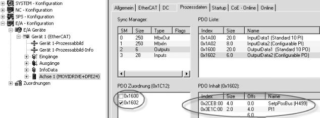 8 I 0 Motion Control EtherCAT hálózaton keresztül TwinCAT példa A PDO kiosztásnál inaktiválja a PDO1-et és a PDO2-ben