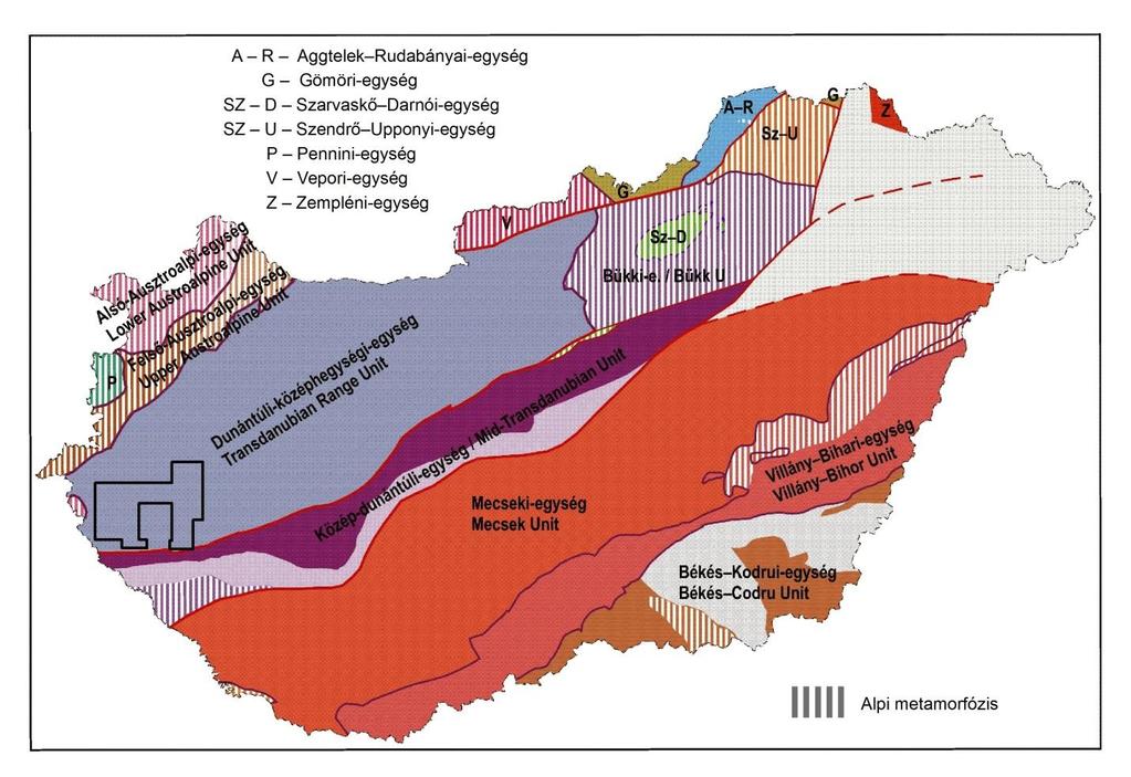 I. Zala szénhidrogén vizsgálati terület Komplex érzékenységi és terhelhetőségi vizsgálati tanulmány 6. ábra. A medencealjzat szerkezeti egységei (HAAS et al.