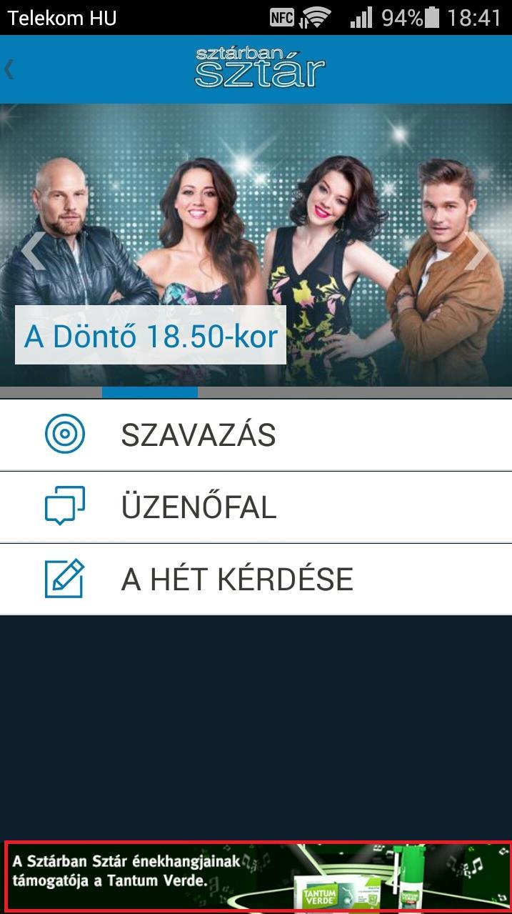 TV2 Live Applikáció Lower banner A TV2 LIVE applikáción belül, az oldal alján megjelenő hirdetés.