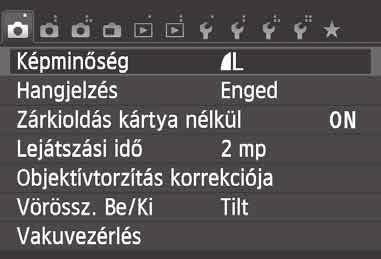 Válasszon ki egy lapot a <U> gombbal, majd a <V> gombbal válassza ki a kívánt elemet. 3.