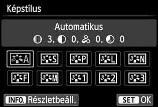 A A téma optimális képjellemzőinek kiválasztásan A képstílus kiválasztásával a saját fotográfiai kifejezésmódhoz vagy a témához leginkább illő képjellemzők érhetők el.