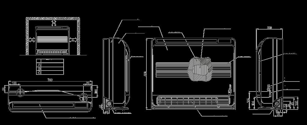 VRF konzolos készülékek Bi-Flow konzolos készülék felfelé és lefelé történő légkifúváshoz Nagy radiális ventilátor a rendkívül csendes üzemhez Infravörös távirányító mellékelve BELTÉRI EGYSÉG MML-