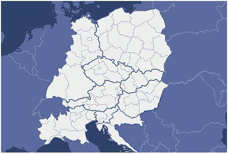 Komárom véleményezési dokumentáció 4. ábra: A Közép-Európa 2020 Együttműködési Programhoz tartozó régiók.