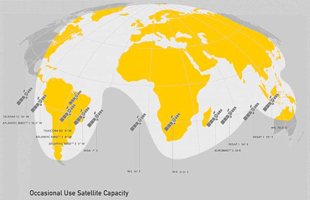 EUTELSAT Francia műhold üzemeltető vállalat, lefedi Európát, a Közel-Keletet, Afrikát, Indiát, valamit Ázsia és Amerika egyes területeit (a 70.