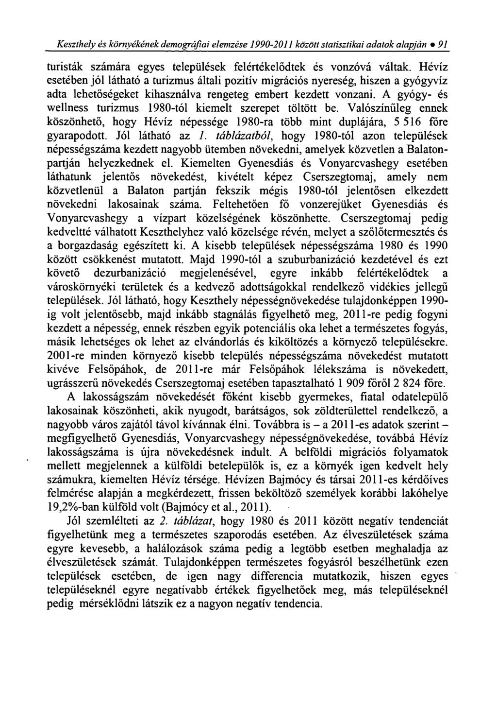 Keszthely és környékének demográfiai elemzése 1990-2011 között statisztikai adatok alapján 91 turisták számára egyes települések felértékelődtek és vonzóvá váltak.