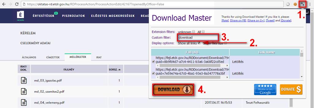 2.2.4. A letöltés megkezdése Miután az ÉTDR-ben odanavigált arra az oldalra, amelyen megtalálhatóak a letöltendő dokumentumok, az alábbi sorrendben kell elvégeznie a teendőket: 1.