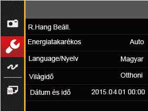 Beállítás menü Mód: 1. Nyomja meg a gombot bármelyik módban, majd a fel/le nyílgombot a elem kiválasztásához. 2. Nyomja meg a gombot a menübe történő belépéshez. 3.
