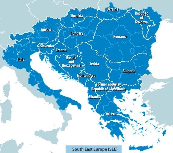 nyolc nem uniós tagországból tevődik össze (Albánia, Bosznia-Hercegovina, Horvátország, Macedónia, Moldávia, Szerbia, Montenegró, Ukrajna (nem teljes területével).