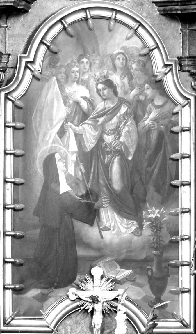 Szent Orsolya megjelenik Merici Szent Angélának. Oltárkép, 19. század. Nagyszeben, orsolyita templom. Fotó: Tüskés Anna, 2013.
