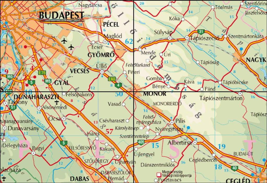 MONOR TELEPÜLÉSRENDEZÉSI ESZKÖZÖK 90 ALÁTÁMASZTÓ MUNKARÉSZEK 1.2. TELEPÜLÉS SZERKEZETE 1.2.1. VÁROSSZERKEZET Monor térségi elhelyezkedése Forrás: www.terkepcentrum.