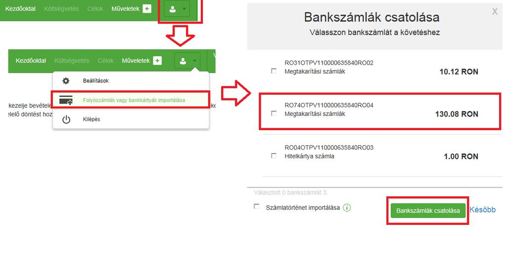 A számlán végrehajtott műveletek importálása néhány másodpercet tart és 3 hónapos időtartamra lehetséges.