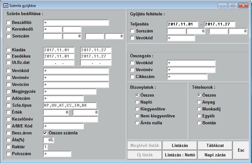 15. Számlák gyűjtése A számlák gyűjtése menüpontban különböző szempontok szerint gyűjtheti a bizonylatokat.