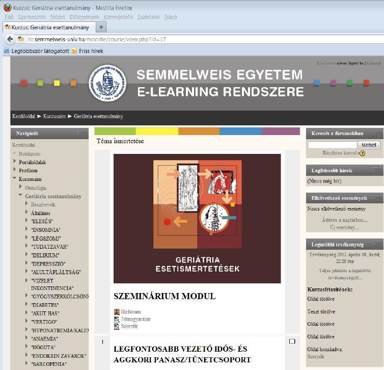 2/B-09/2-2010-0006) Fejlesztés Geriátriai szakorvosképzés Geriátriai szakorvosok szinten tartó képzése