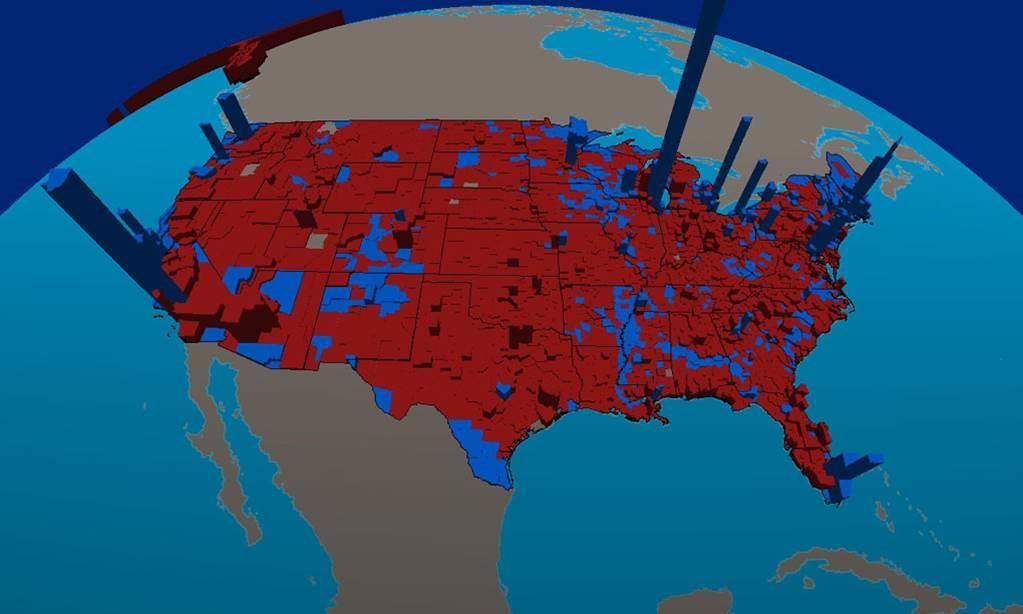 22. ábra. Az USA választási eredményeit bemutató animáció alapján készített 3D-s térkép.