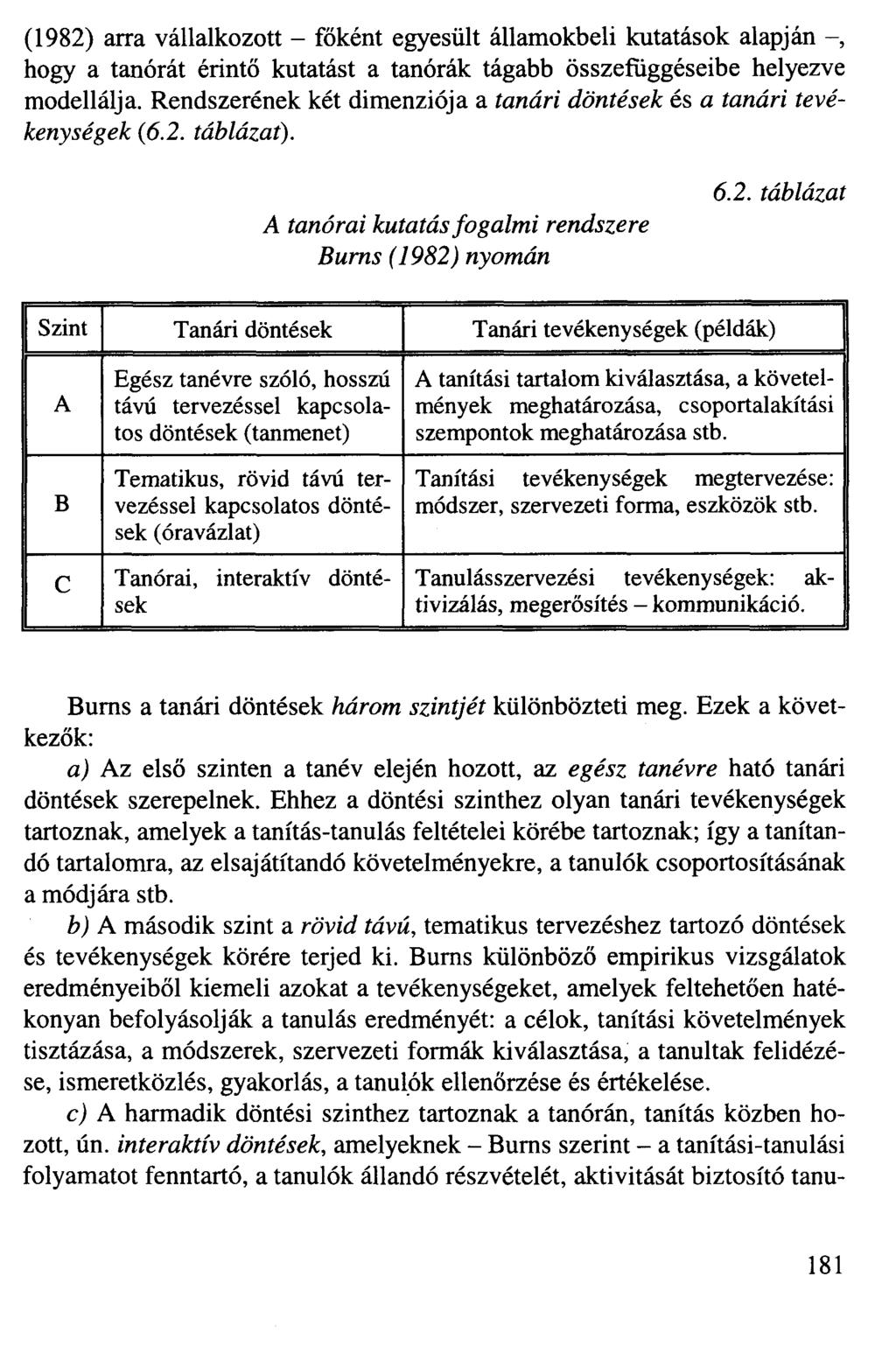 (1982) arra vállalkozott - főként egyesült államokbeli kutatások alapján hogy a tanórát érintő kutatást a tanórák tágabb összefüggéseibe helyezve modellálja.