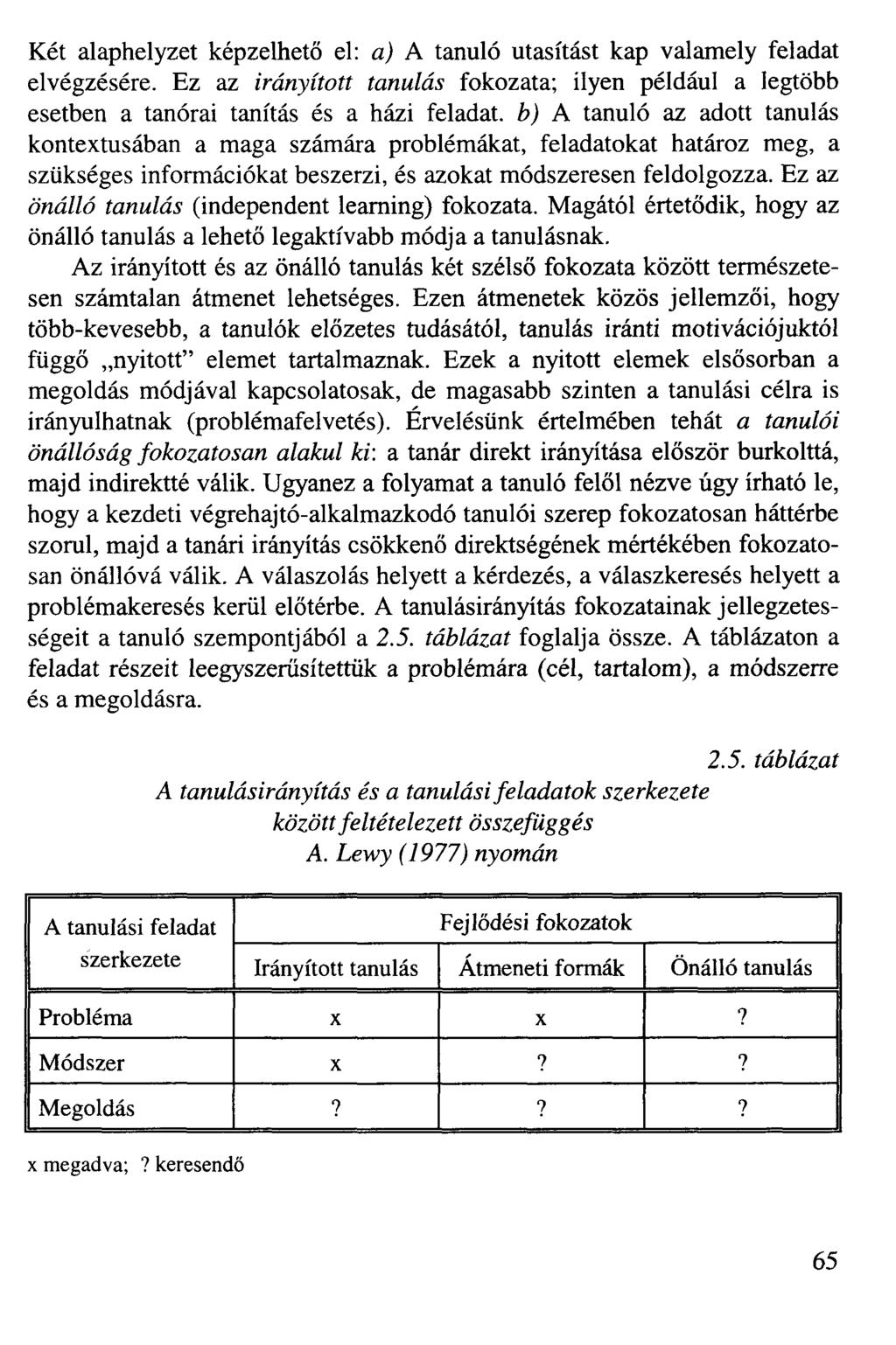 Két alaphelyzet képzelhető el: a) A tanuló utasítást kap valamely feladat elvégzésére.