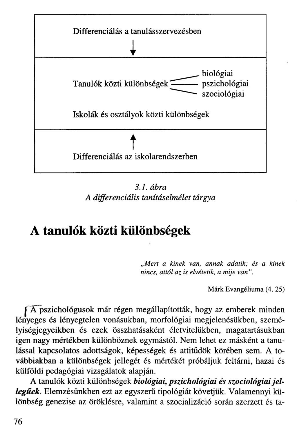 Differenciálás a tanulásszervezésben biológiai Tanulók közti különbségek pszichológiai """ szociológiai Iskolák és osztályok közti különbségek t Differenciálás az iskolarendszerben 3.1.