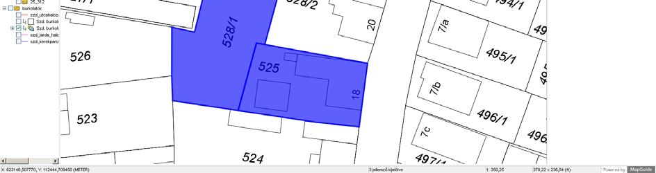 Földrészletek, parkok egyes objektumainak) területének kiszámításához először is ki kell jelölni az objektumokat a térképen. Nem csak egy, hanem több objektum kijelölése is megengedett.