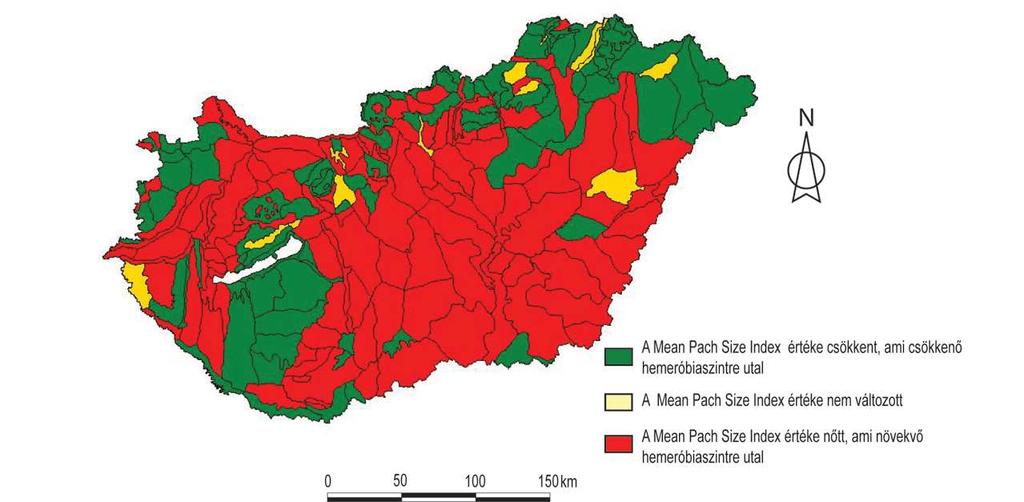 Magyarország kistájainak Mean Pach Size Index alapján