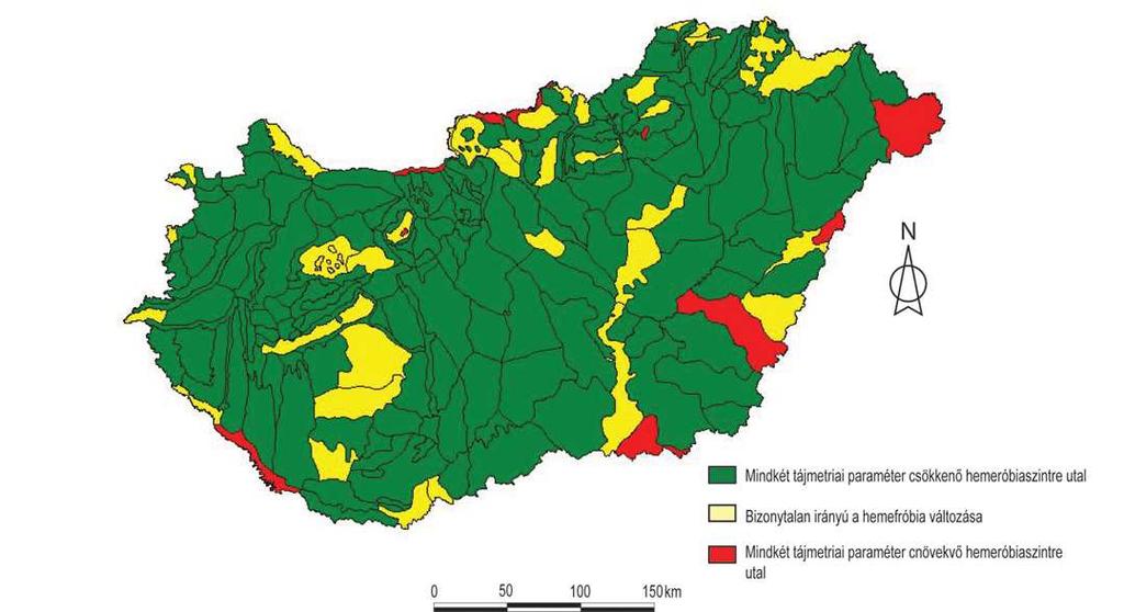 Magyarország kistájainak hemeróbiaszint változása a Mean Pach Size, és a Mean