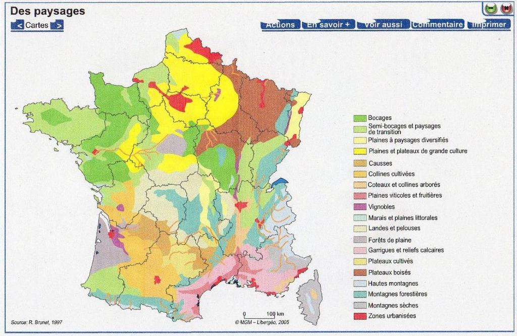 17. ábra Franciaország tájtípus térképe (Brunet R.