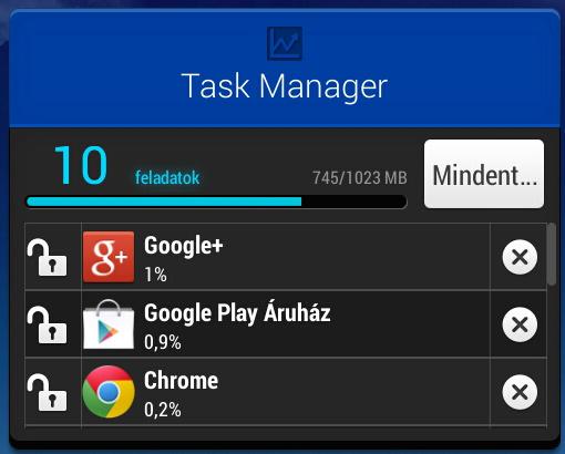 Task Manager (Feladatkezelő) Az ASUS Feladatkezelő megjeleníti az éppen futó segédprogramok és alkalmazások listáját, illetve az ASUS Tablet készüléken az általuk igénybe vett teljesítményt,