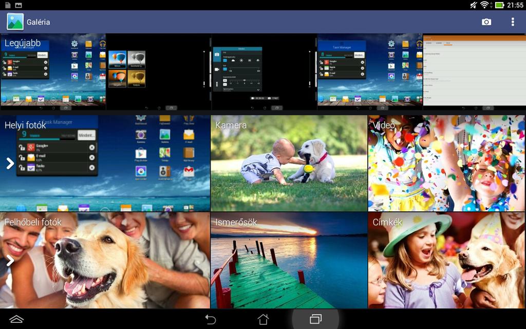Galéria A Gallery alkalmazás képek, illetve videók lejátszását teszi lehetővé az ASUS Tablet készüléken.