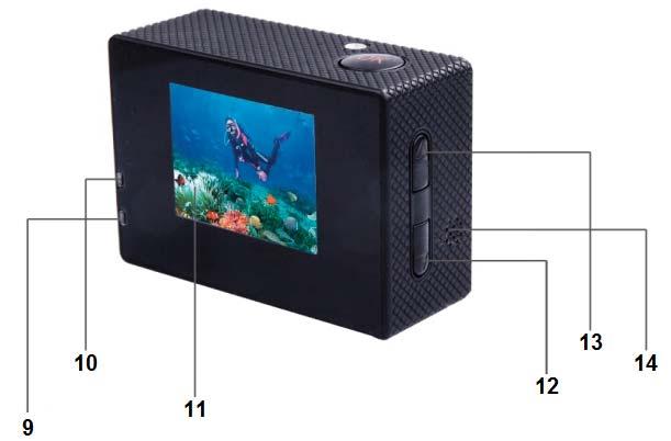 HDMI csatlakozó 8 Memóriakártya aljzat 9 Töltés visszajelző LED 12