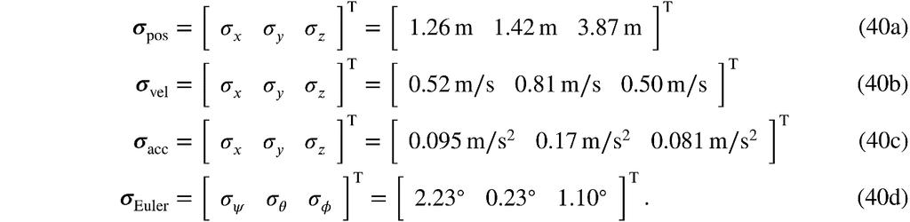 The largest attitude estimation errors observable in the first interval of the simulation are due to the initial converging state of the filter. Figure 13.