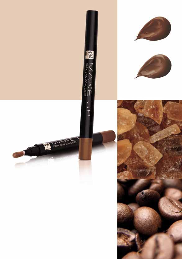 Sweet Coffee FM MC21 3590 Ft / 2,2 g 163182 Ft / 100 g Dark Caramel FM MC22 DARK SKIN CONCEALER Korrektor sötét bőrhöz alapja a víz a szilikonban formula a könnyen eloszlatható festékanyagok a bőrt