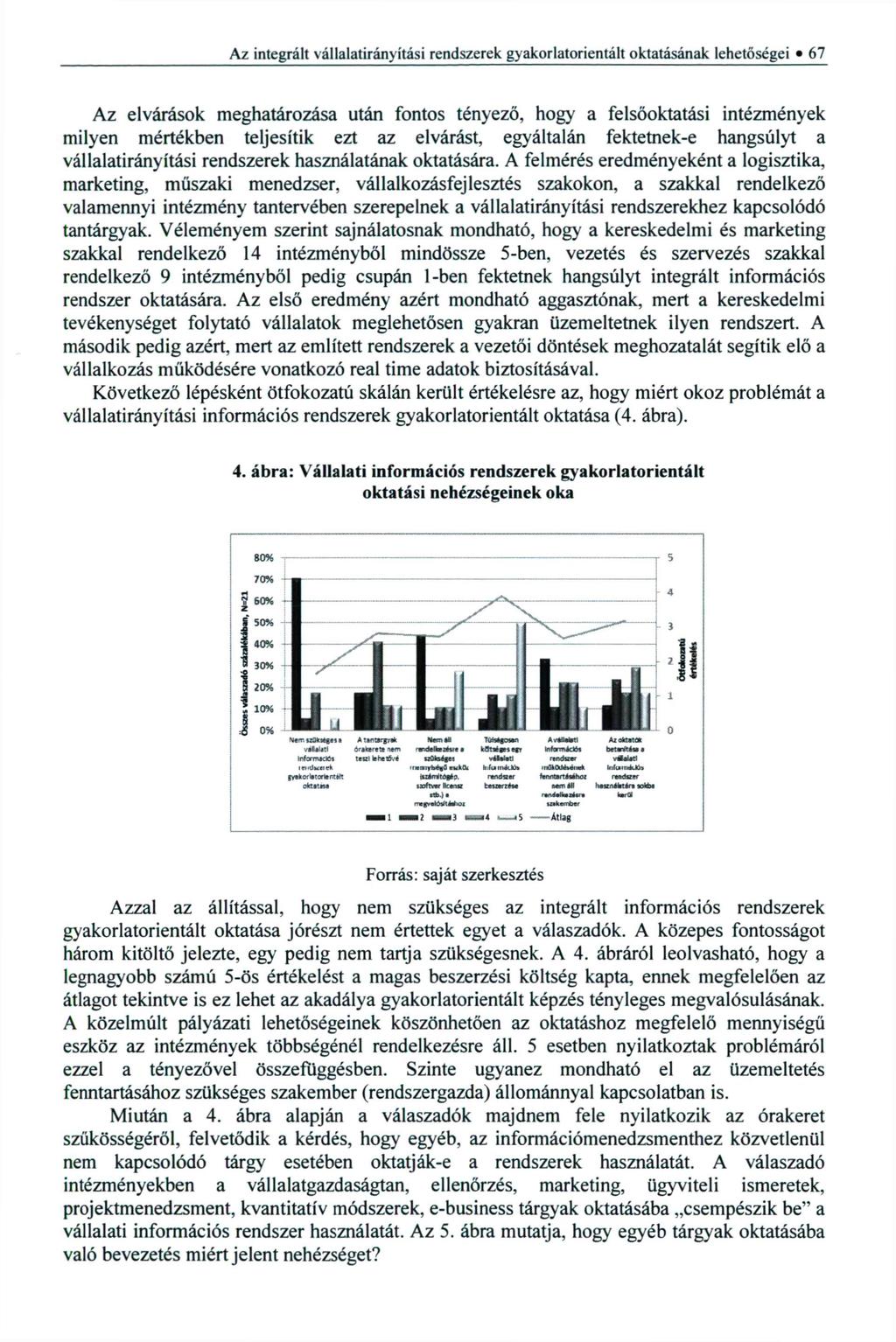 Az integrált vállalatirányítási rendszerek gyakorlatorientált oktatásának lehetőségei 67 Az elvárások meghatározása után fontos tényező, hogy a felsőoktatási intézmények milyen mértékben teljesítik