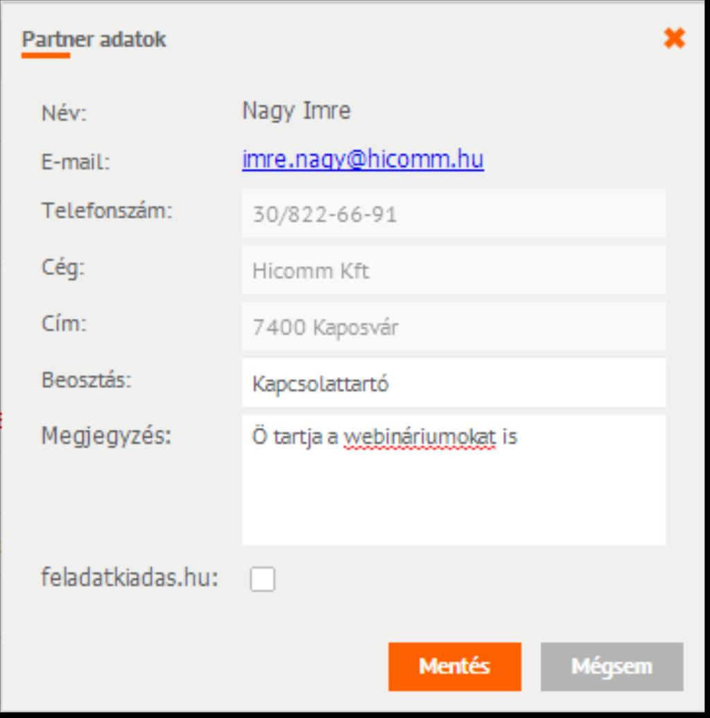 3 Partner törlése A partner neve mellett a 2.4.11.4 ikonra kattintva lehet az adott partnert törölni a partnerlistáról.