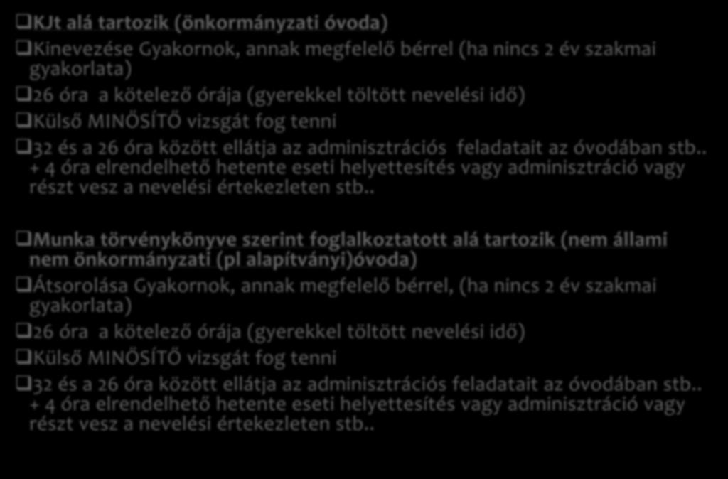 nevelési idő) Külső MINŐSÍTŐ vizsgát fog tenni 32 és a 26 óra között ellátja az adminisztrációs feladatait az óvodában stb.