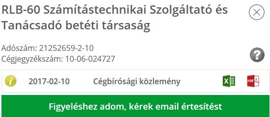 Partnerkövető gomb megnyomásával a program lefuttatja az ellenőrzést, és a Tovább gombra kattintva kitölti a partner rendelkezésre álló adatait: név, cím, adószám, továbbá társas vállalkozás esetén