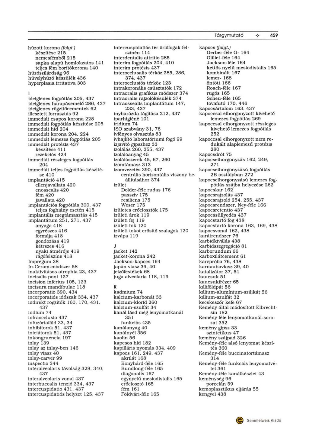 Tárgymutató 459 húzott korona (folyt.