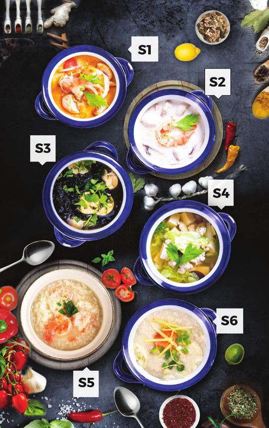 LEVESEK SOUPS S1 TOM YUM Hús, Galangál, Citromfű, Kaffer Lime, Hagyma, Sült Chili Szósz, Gomba, Koriander, Lime, Kókusztej Meat, Galangal, Lemon Glass, Kaffir Limes, Onions, Roasted Chili Paste,