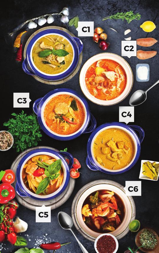 CURRYK CURRIES C1 KAENG KHIAW WAAN Hús, Zöld Curry Paszta, Kókusztej, Bambusz rügy, Édes Bazsalikom levél, Chili, Meat, Green Curry Paste, Coconut Milk, Bamboo Shoots, Sweet Basil Leaves, Red Chili