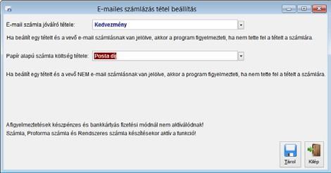 Ennek hatására amikor e-mail számlát készítünk és nem tettük fel az itt hozzárendelt tételt a bizonylatra, erre a program figyelmeztet.