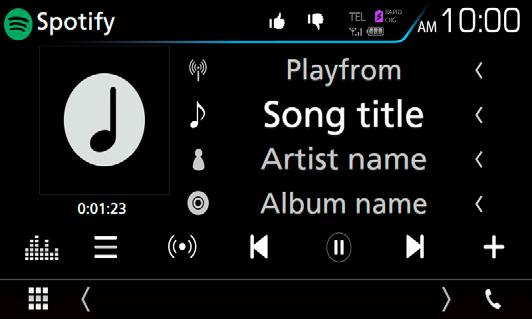 APPS Android Auto /Apple CarPlay/Mirroring A Spotify alkalmazás kezelése A Spotify alkalmazást az iphone vagy Android eszközre telepített program kezelésével hallgathatja.