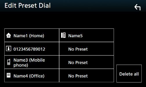 Bluetooth alapú vezérlés ÑÑTelefonszám előbeállítása A gyakran használt telefonszámokat rögzítheti a készülékben. 1 Érintse meg a [ ] gombot.