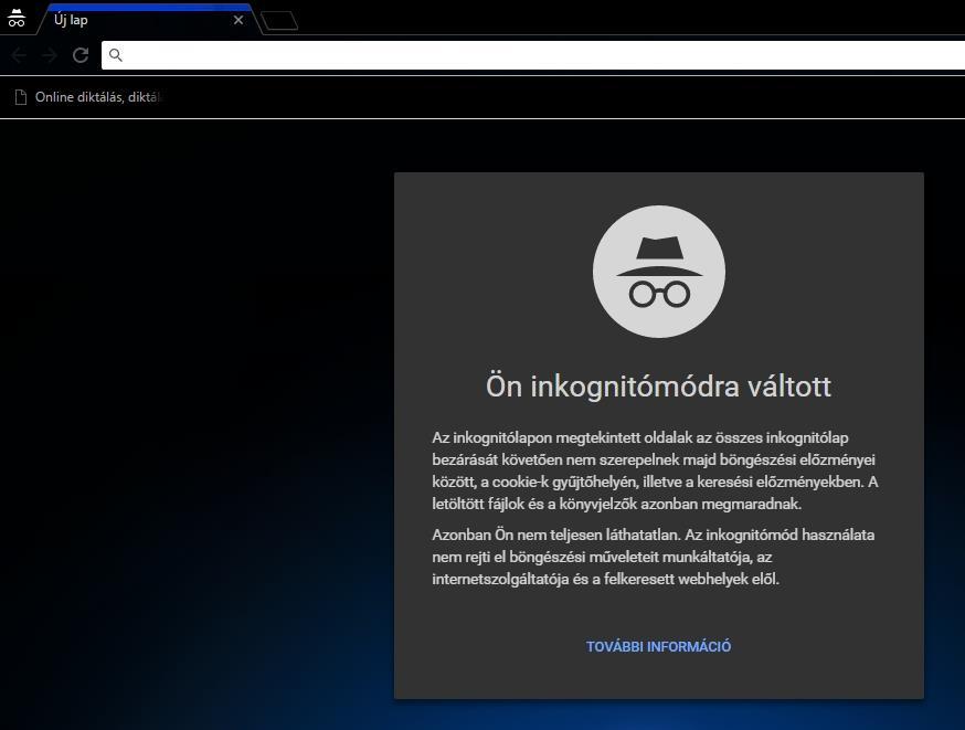 31. ábra Inkognító üzemmód Chrome böngészőben 6.4.