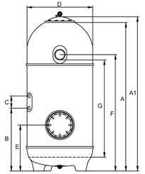 Side manhole N400 Sightglass optional Nozzle bottom with nozzles Filtration sand height 1.000 mm or 1.